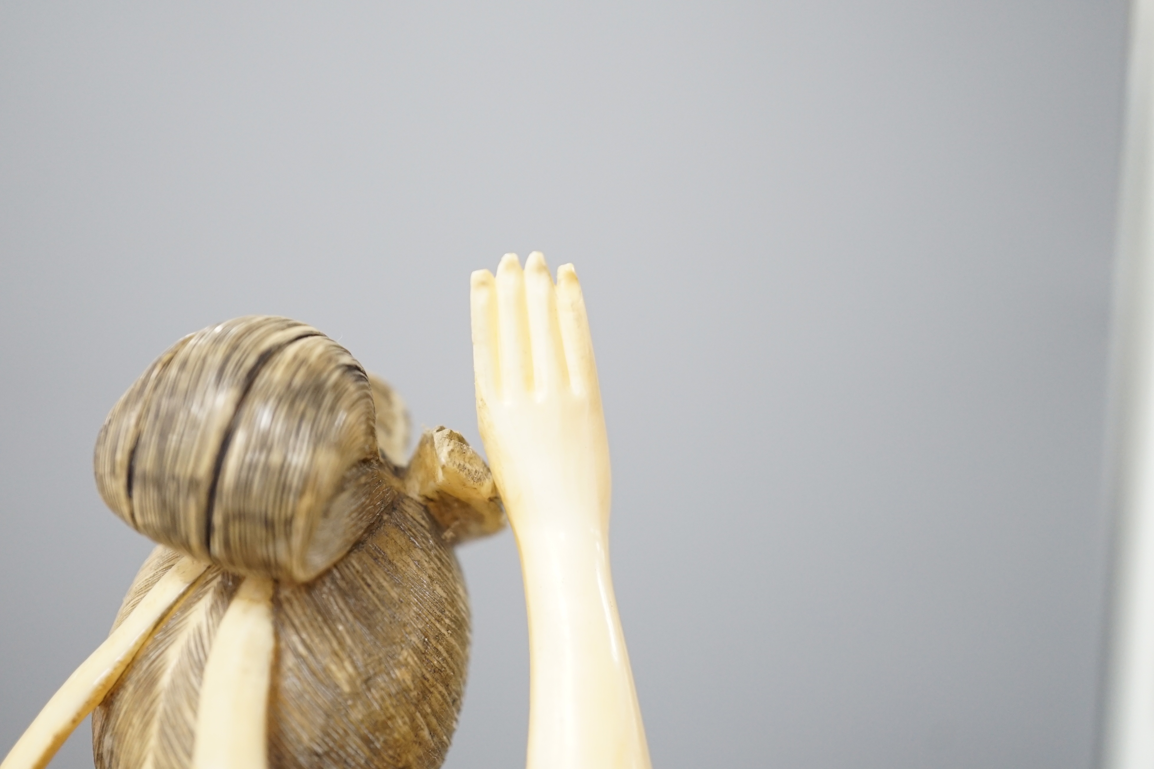 A Japanese walrus ivory figure of Seiobo, the Queen Mother of the West, early 20th century 28cm